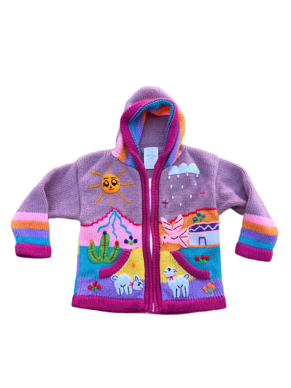 Kids Purple Hooded Zip Sweater with Colorful Desert Motif